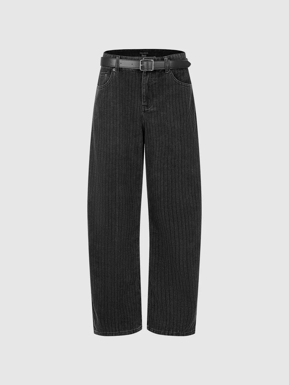 Mid-rise Textured Charcoal Wide-leg Jeans
