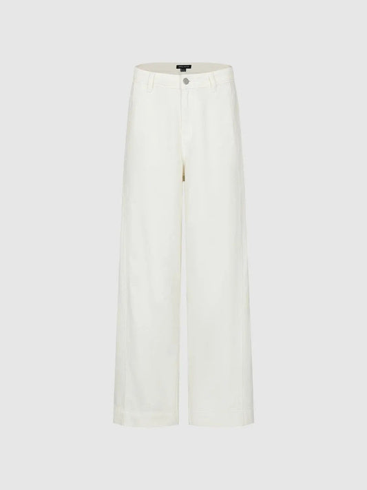 Mid-rise Cuffed Cotton Blend Wide-leg Pants