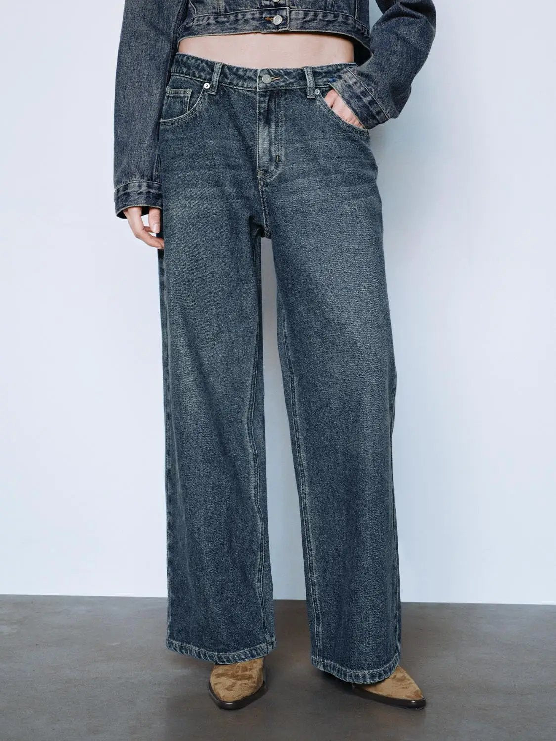 Mid-rise Wide-leg Cotton Stretch Jeans
