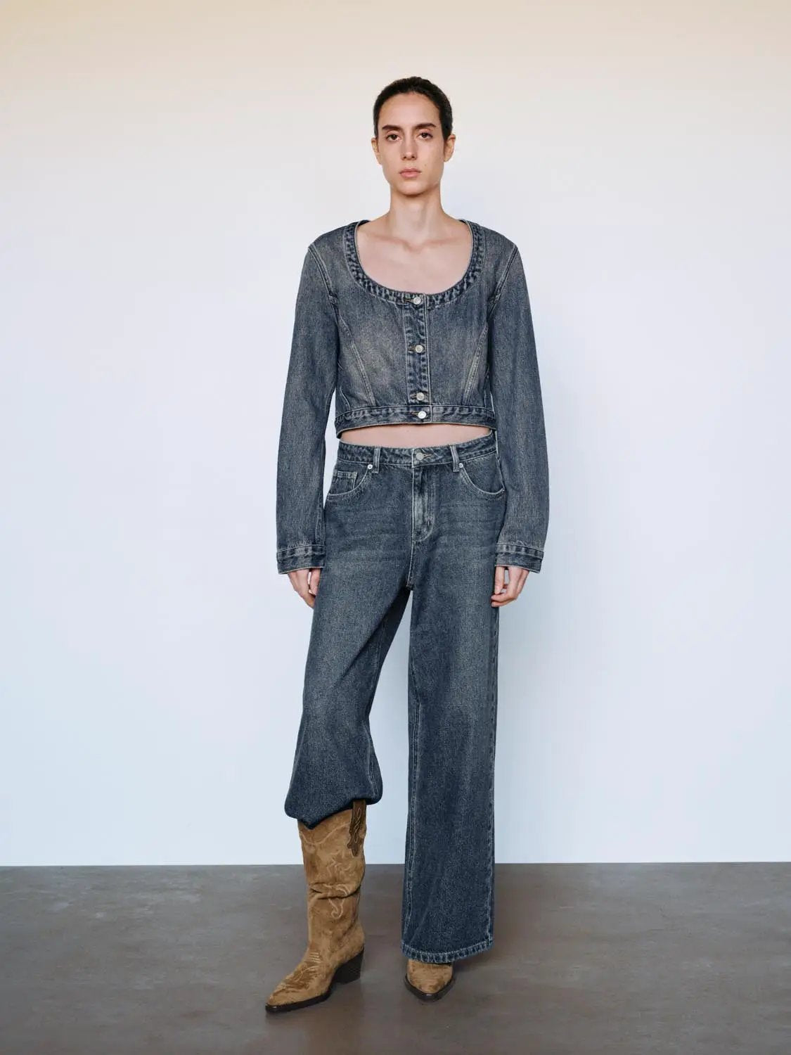 Mid-rise Wide-leg Cotton Stretch Jeans