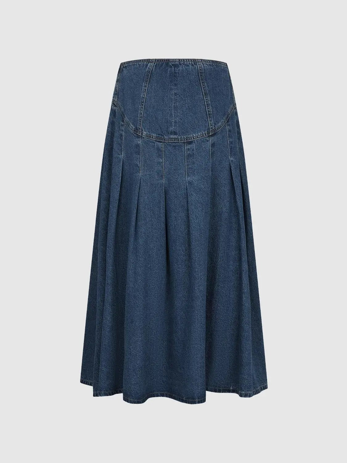 High-waisted Pleated Cotton Denim Maxi Skirt