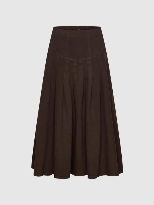 Pleated High-waisted Cotton Maxi Skirt