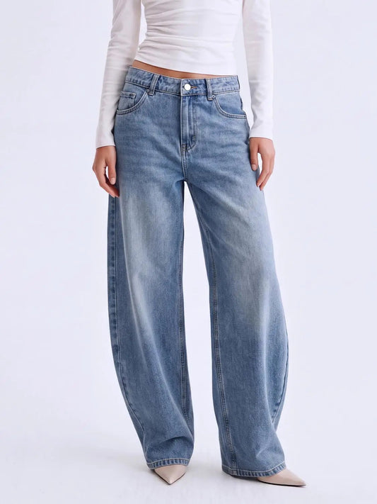 Faded Medium Wash Wide-leg Cotton Jeans