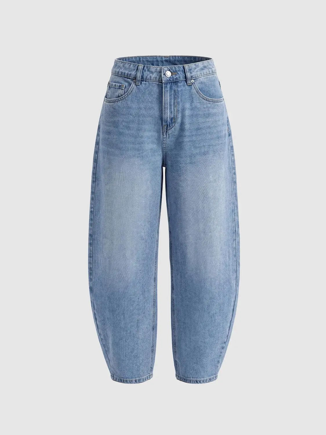 Faded Medium Wash Wide-leg Cotton Jeans