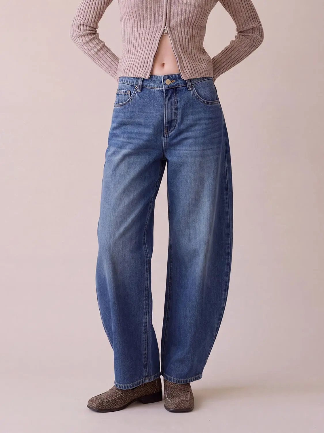 Classic Washed Wide-leg Mid-rise Cotton Jeans