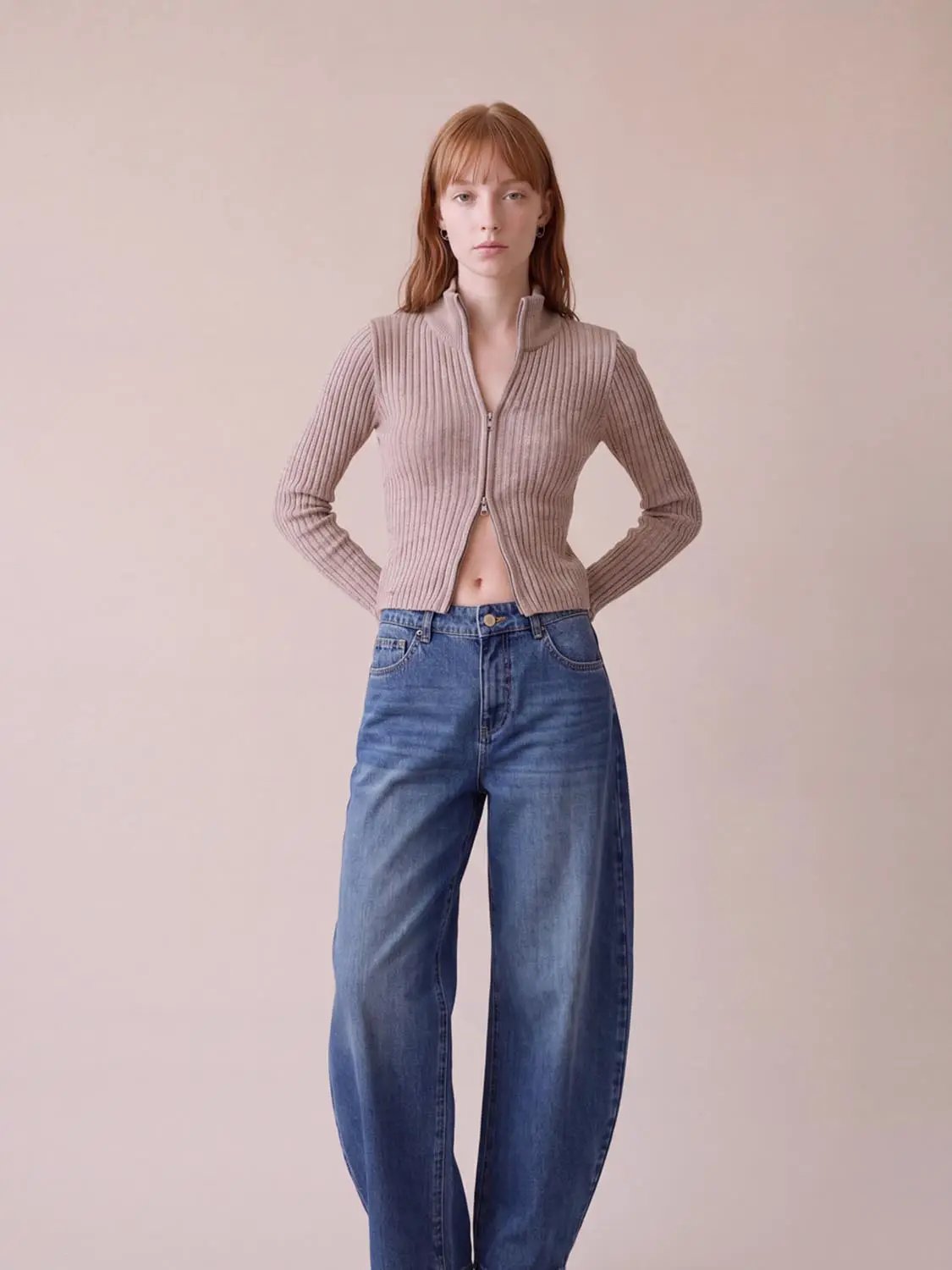 Classic Washed Wide-leg Mid-rise Cotton Jeans