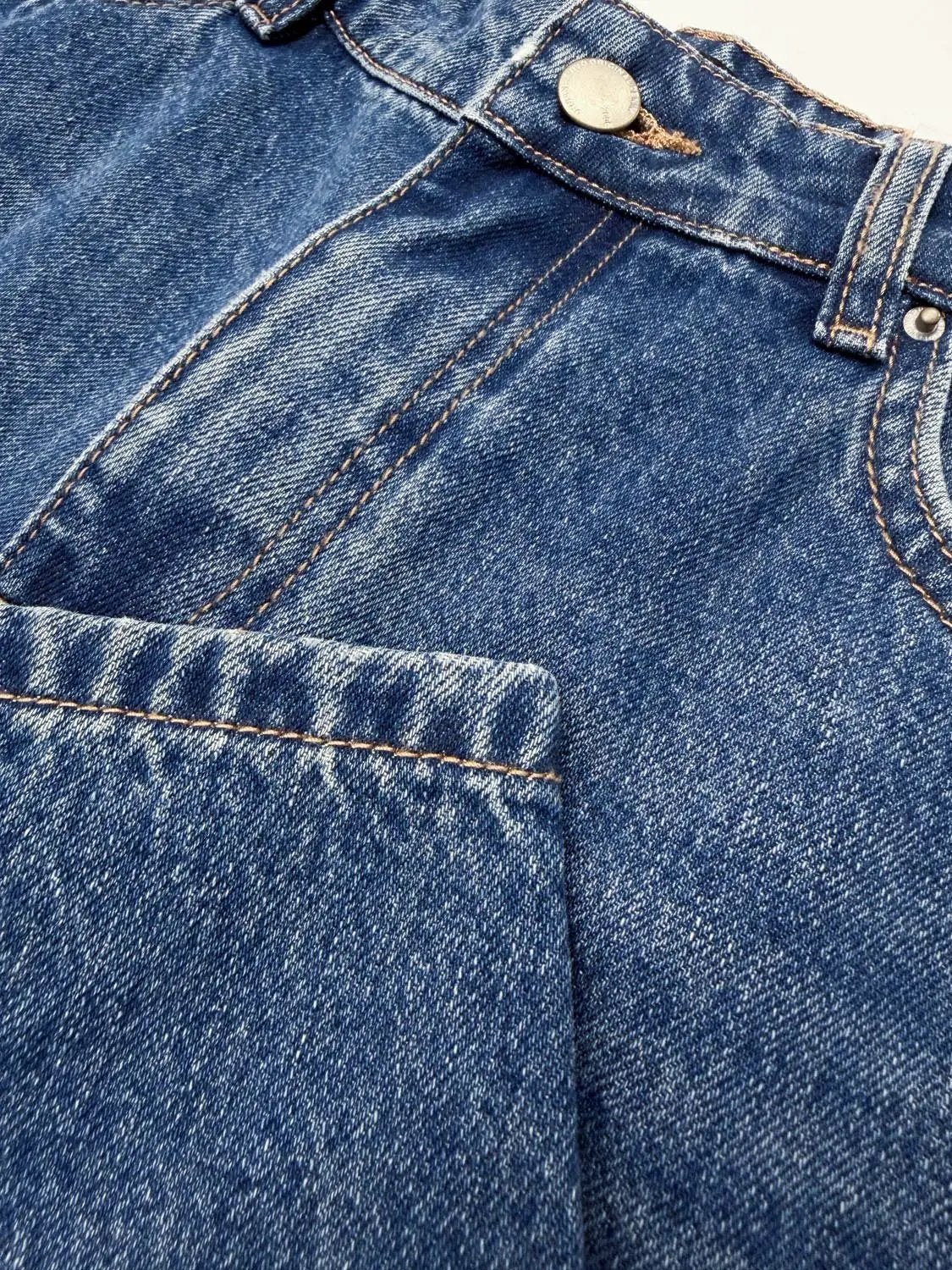Classic Washed Wide-leg Mid-rise Cotton Jeans