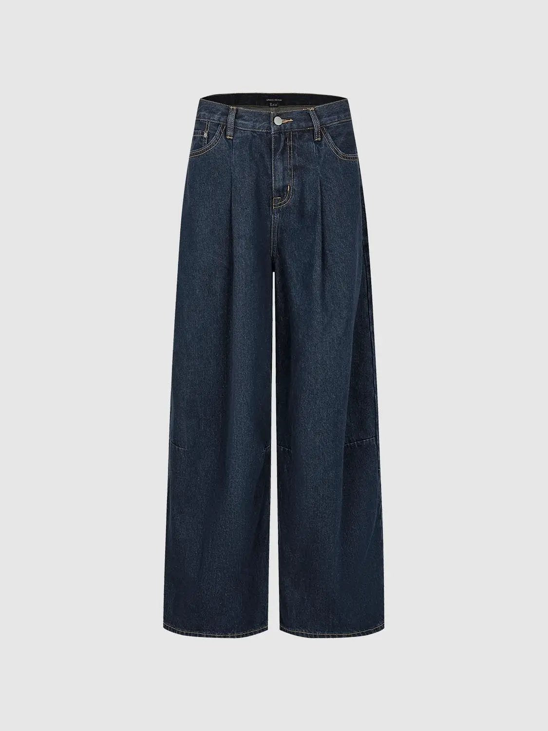Pleated Deep Indigo High-waisted Wide-leg Denim Jeans