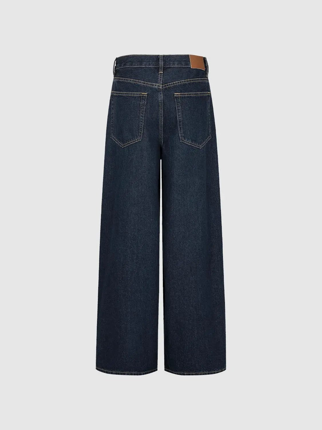 Pleated Deep Indigo High-waisted Wide-leg Denim Jeans