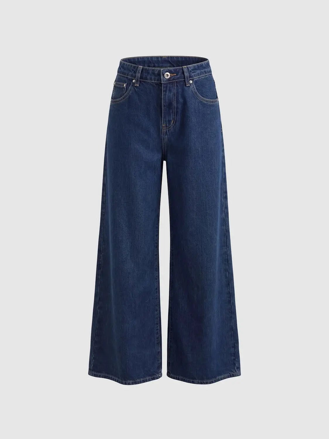 Medium Wash Wide-leg Mid-rise Cotton Jeans