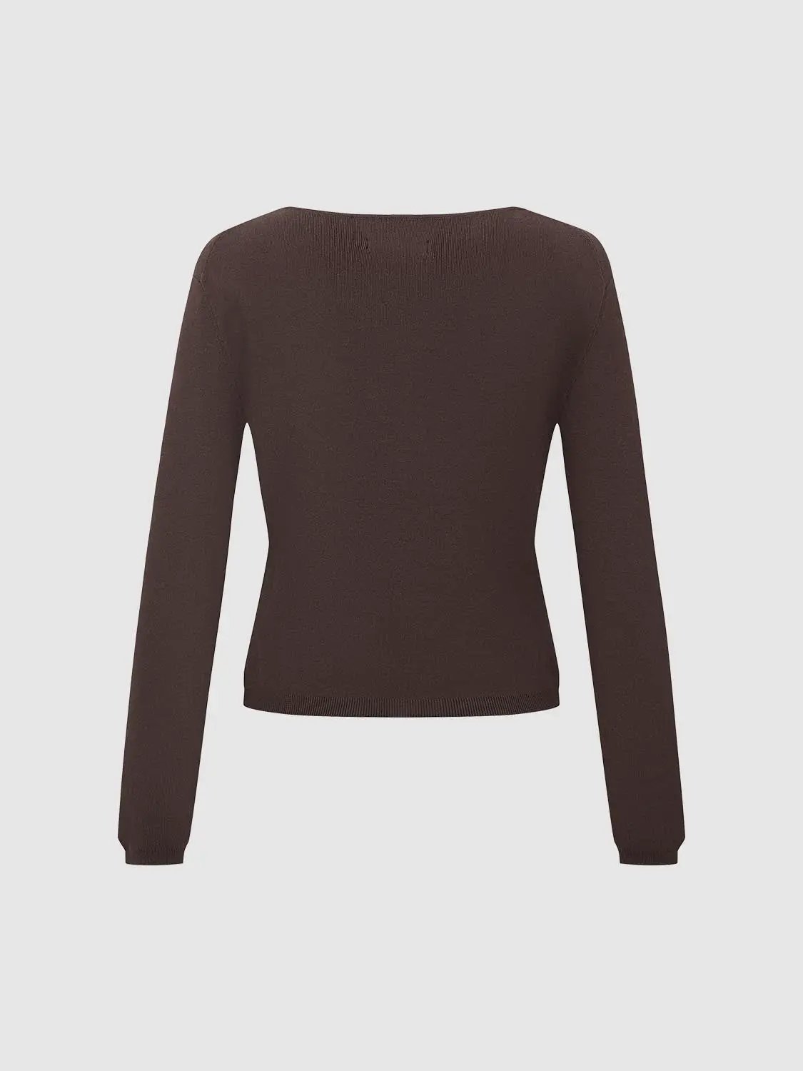 Fold Over Asymmetric Neck Cotton Knit Long Sleeve T-Shirt
