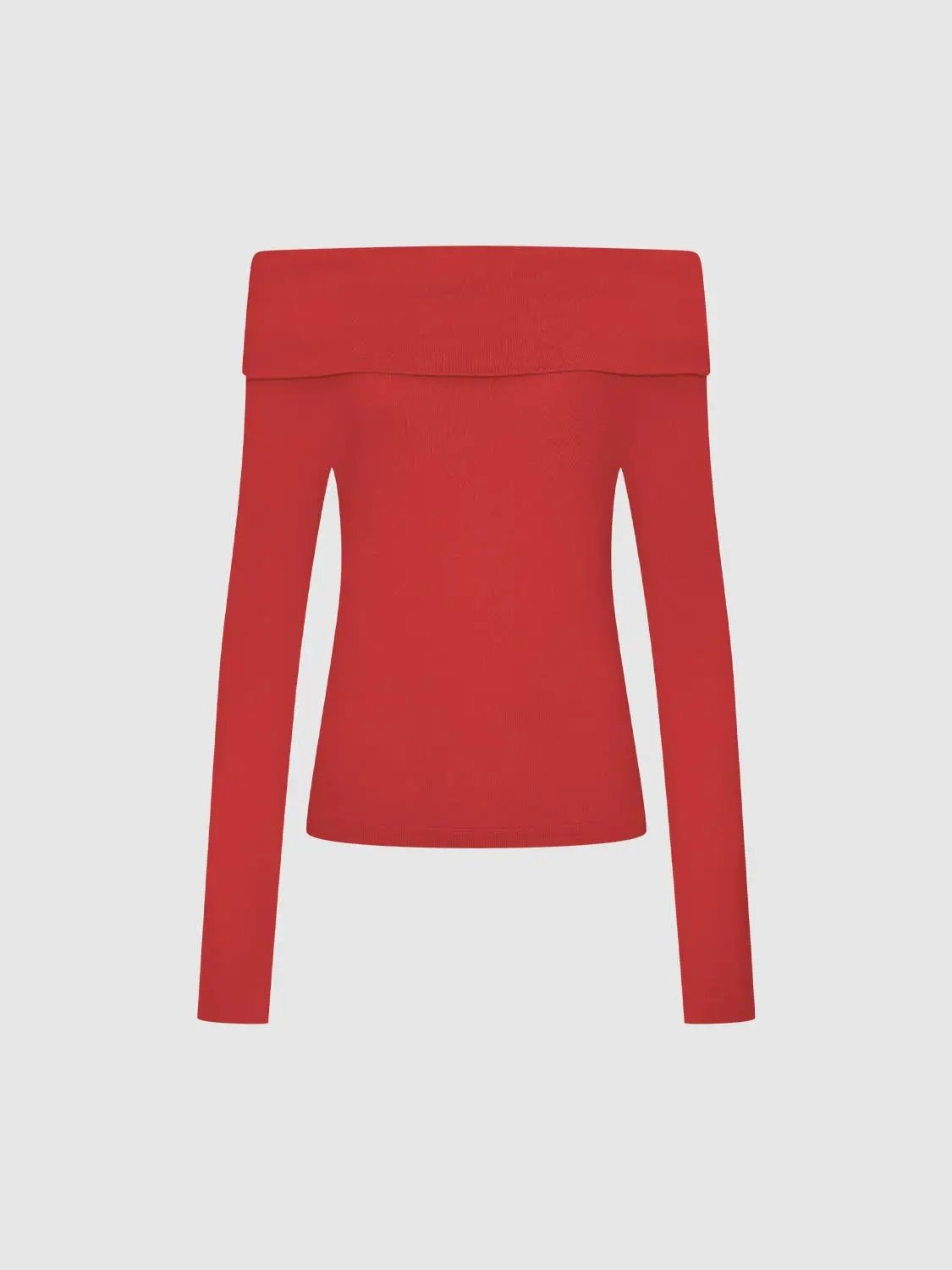 Off-shoulder Long Sleeve Fitted Knit T-Shirt
