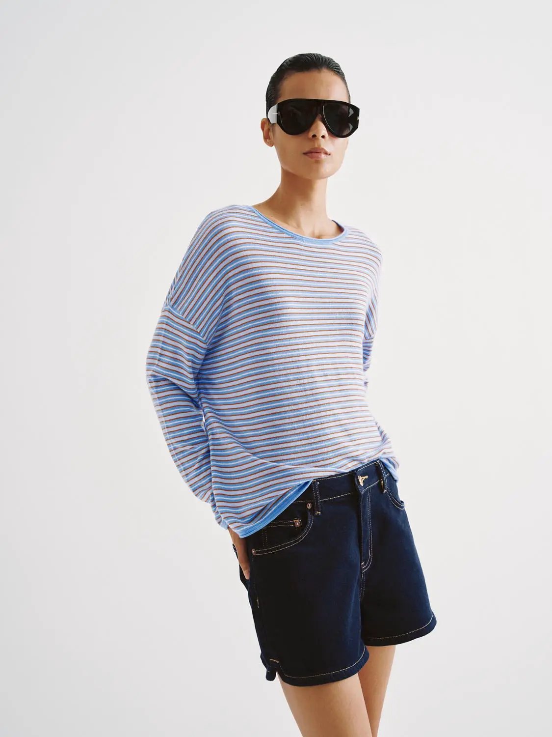 Striped Lightweight Knit Long Sleeve T-shirt