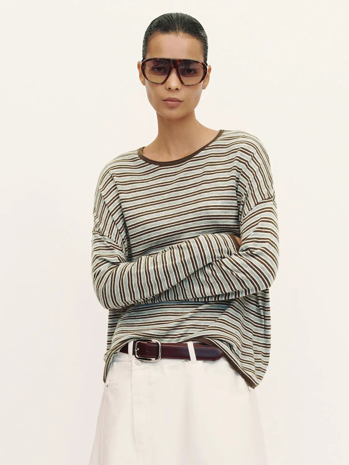 Striped Lightweight Knit Long Sleeve T-shirt