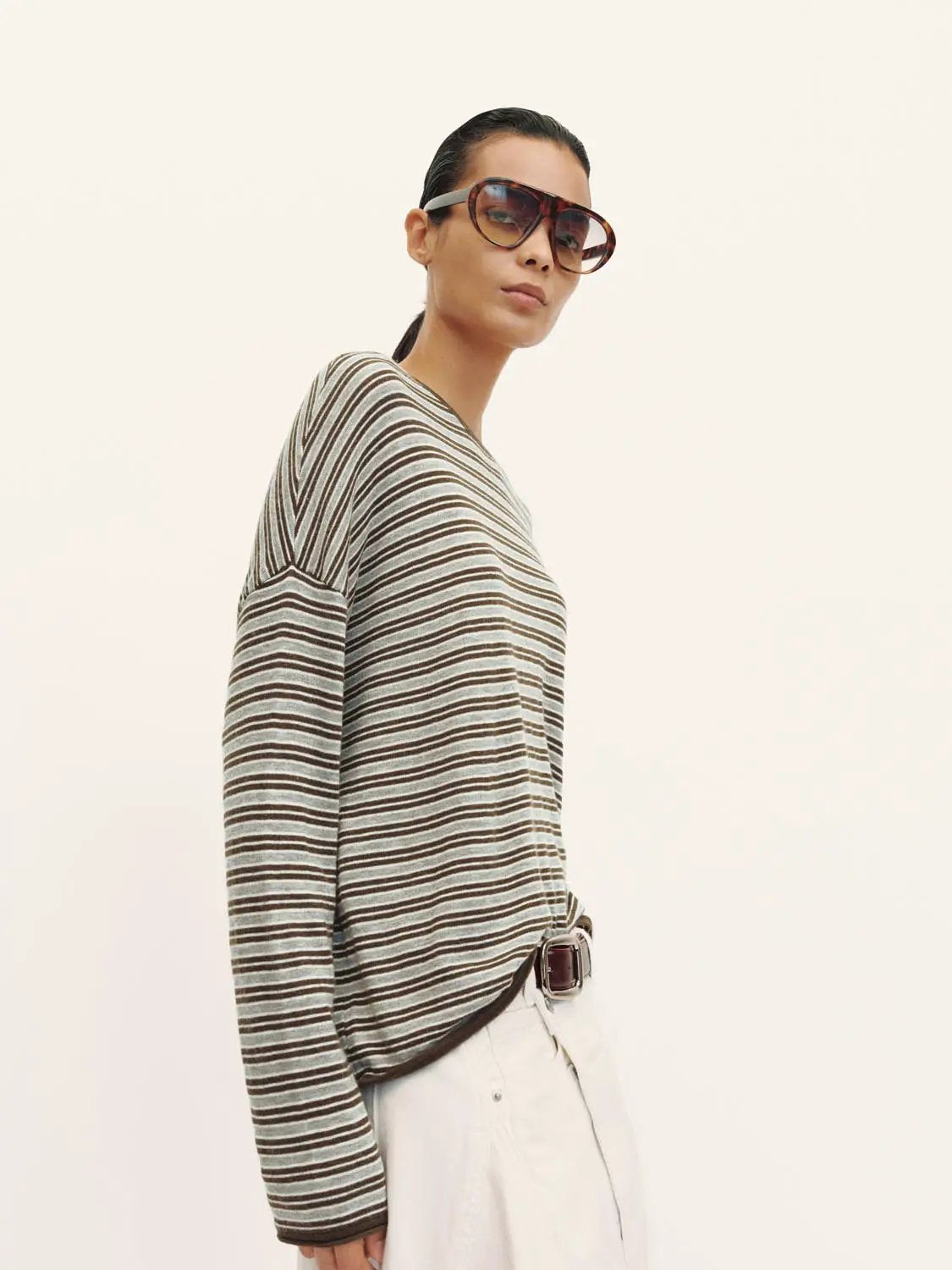 Striped Lightweight Knit Long Sleeve T-shirt