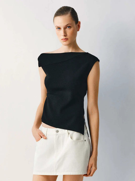 Slim One Shoulder Sleeveless Waist Ruched Irregular Hem Top