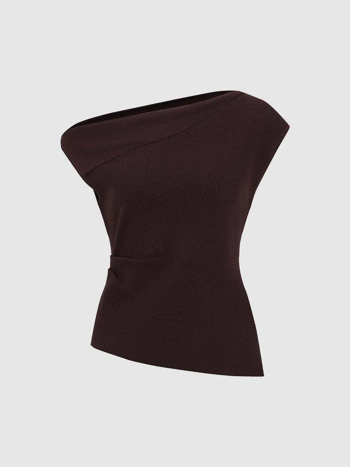 Slim One Shoulder Sleeveless Waist Ruched Irregular Hem Top