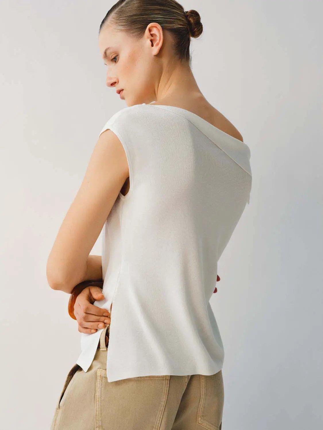 Slim One Shoulder Sleeveless Waist Ruched Irregular Hem Top