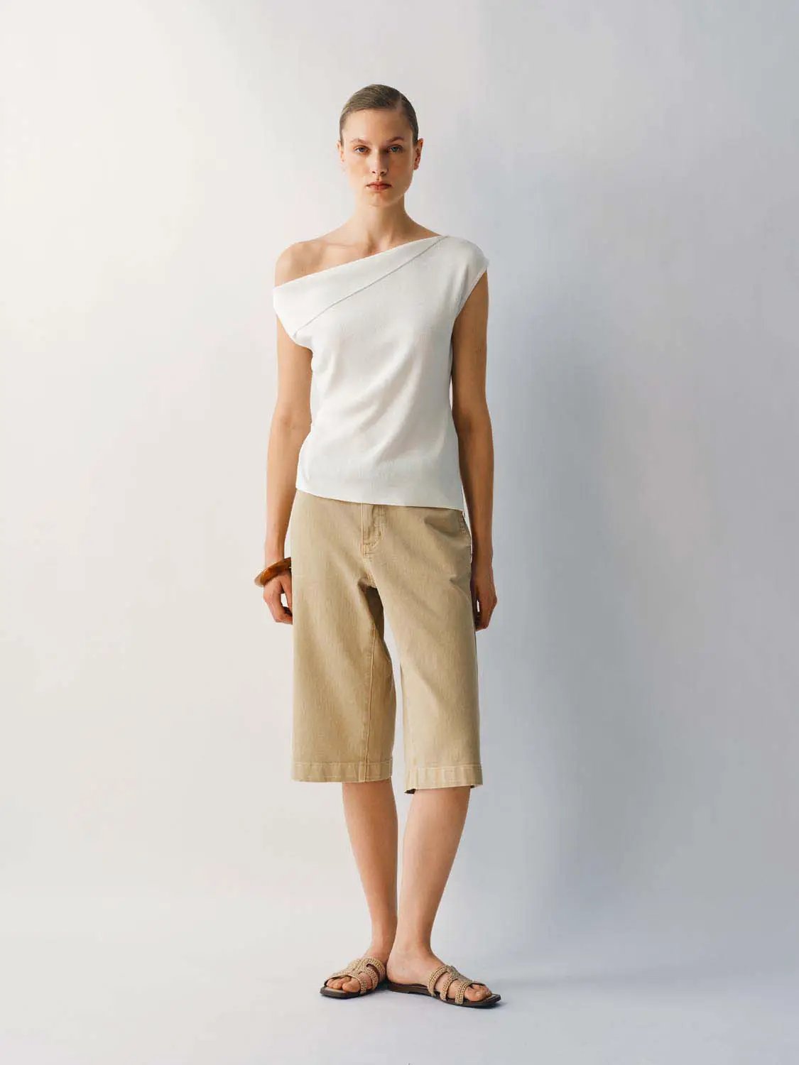 Slim One Shoulder Sleeveless Waist Ruched Irregular Hem Top