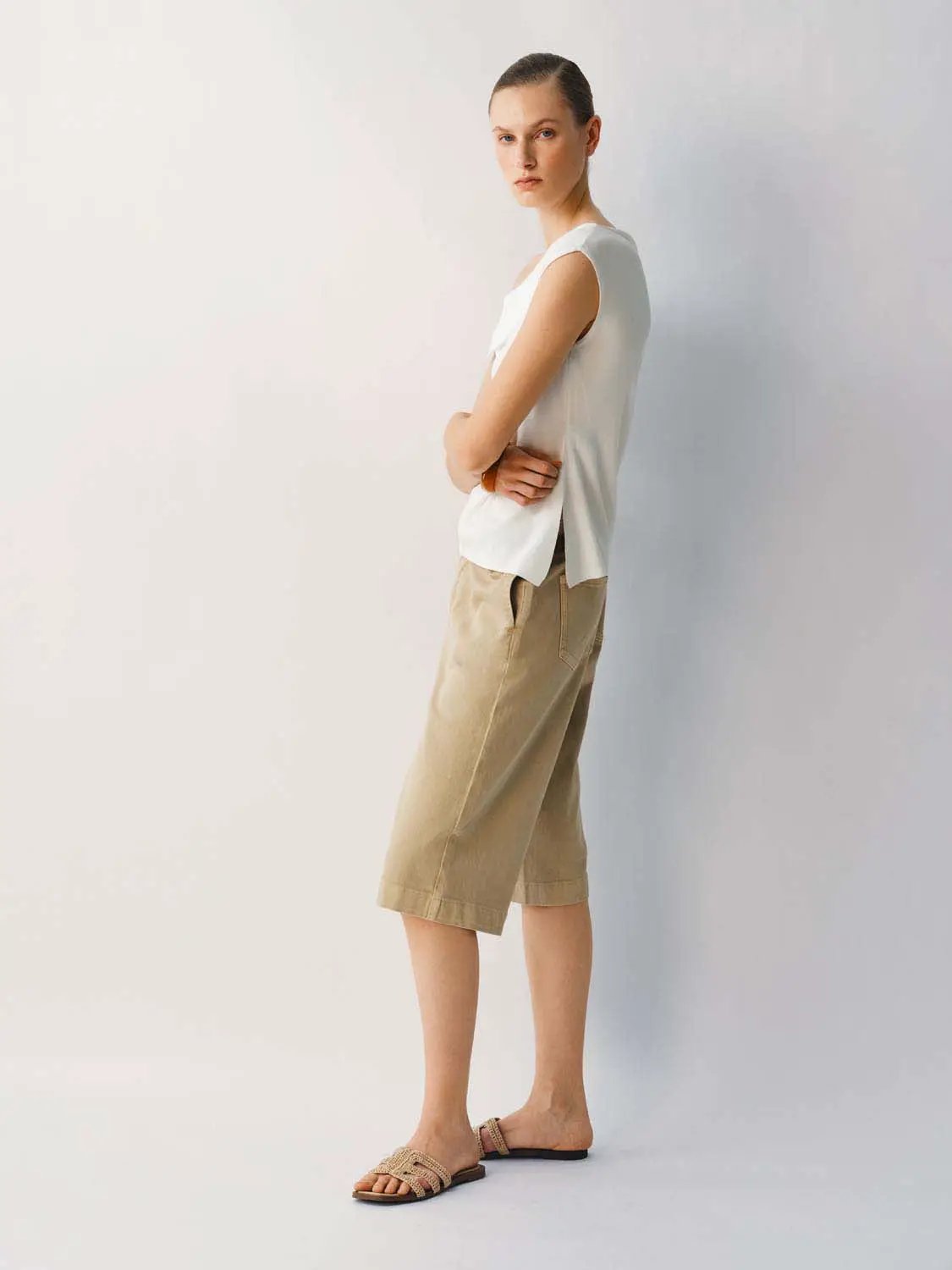 Slim One Shoulder Sleeveless Waist Ruched Irregular Hem Top