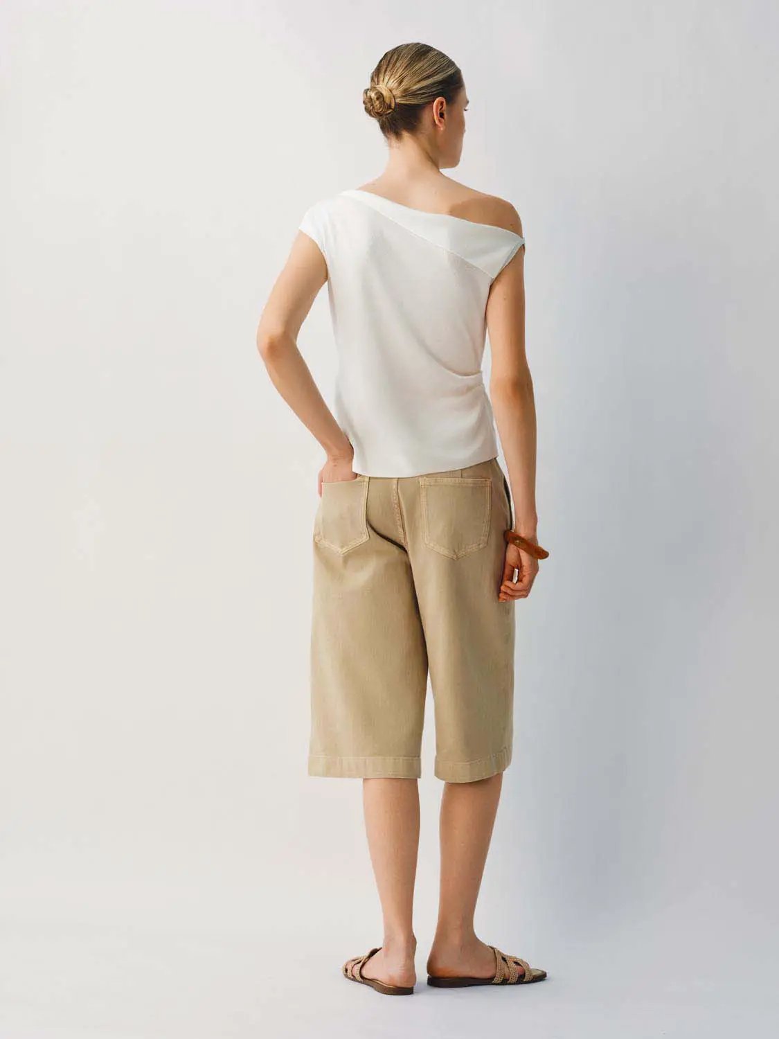 Slim One Shoulder Sleeveless Waist Ruched Irregular Hem Top
