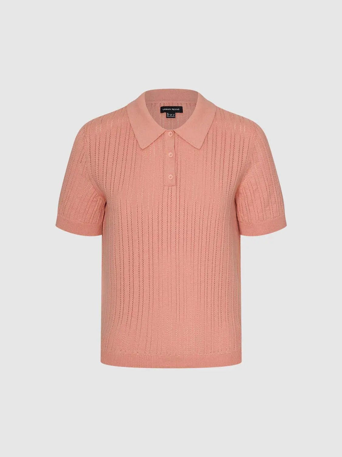 Ribbed Polo Knit Cotton Short Sleeve Sweater