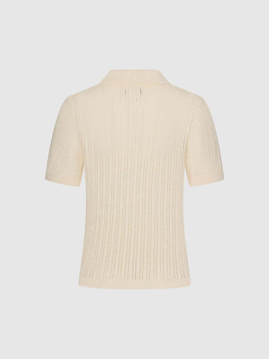 Ribbed Polo Knit Cotton Short Sleeve Sweater