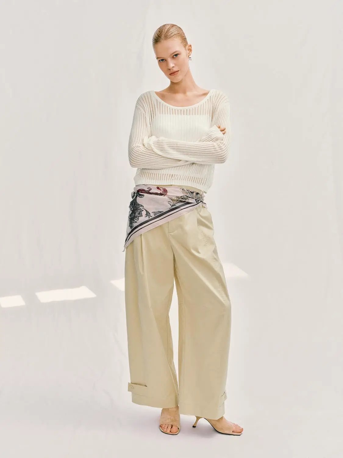 Ribbed Cotton Long Sleeve Knit Top