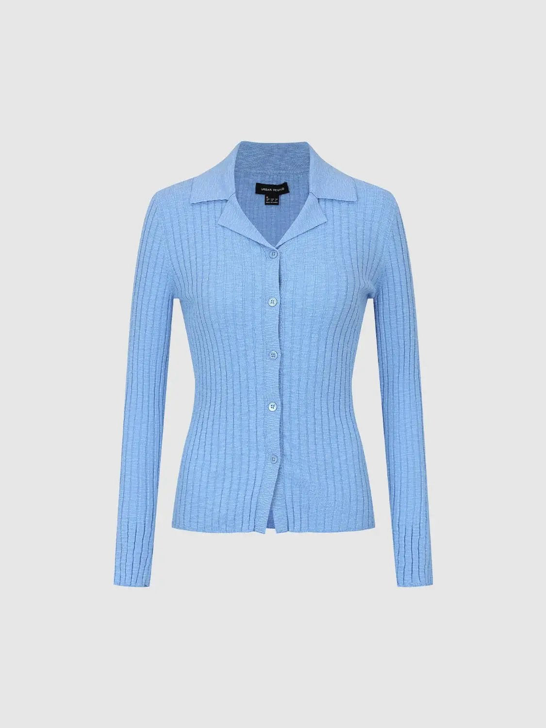 Ribbed Cotton Blend Shirt Collar Cardigan