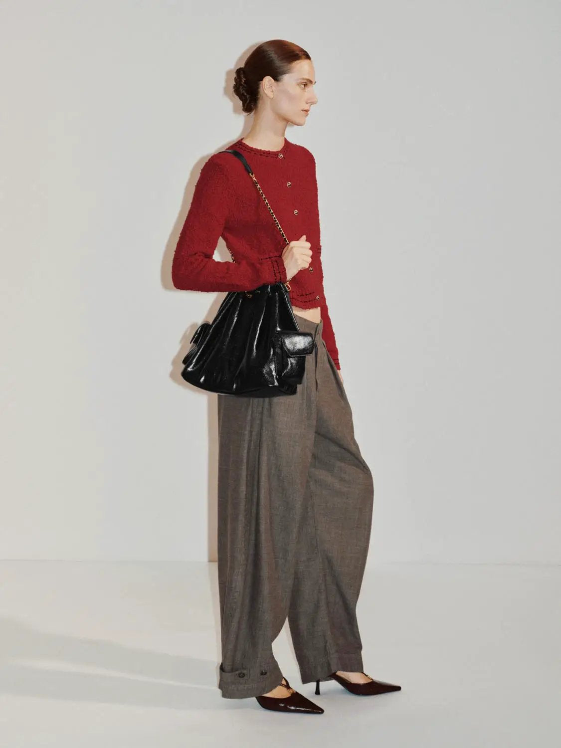 Textured Long Sleeve Cropped Cotton Blend Cardigan