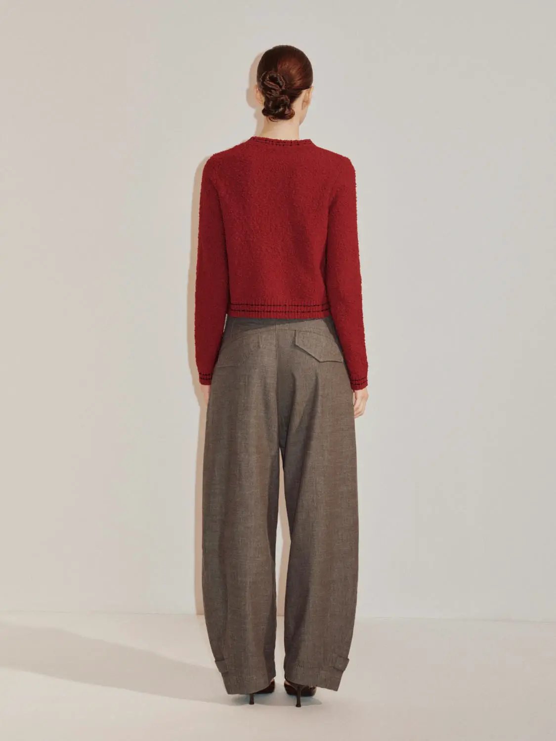 Textured Long Sleeve Cropped Cotton Blend Cardigan