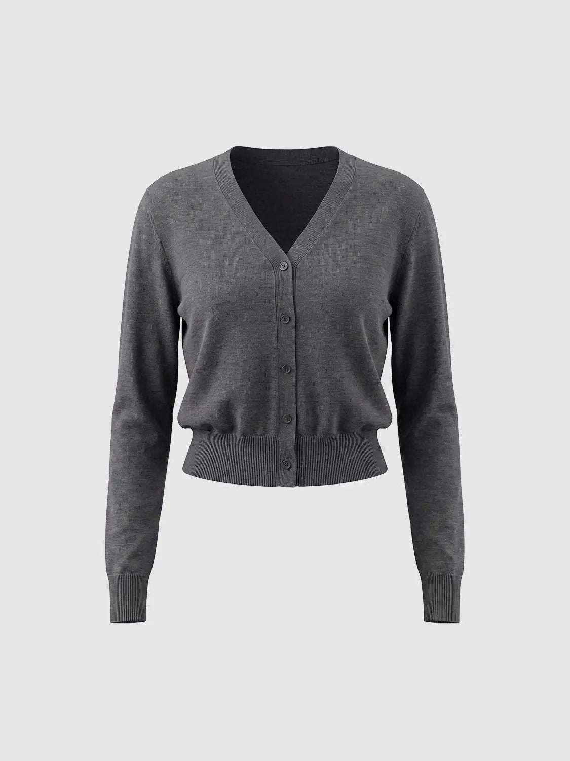 Ribbed V-neck Long Sleeve Wool Blend Cardigan
