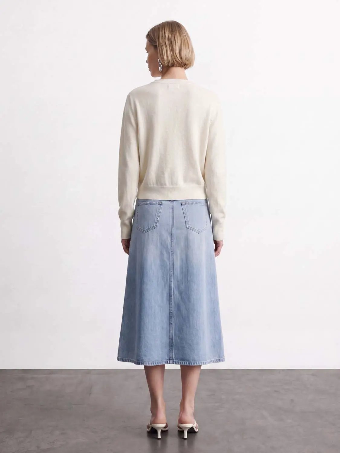 Ribbed V-neck Long Sleeve Wool Blend Cardigan