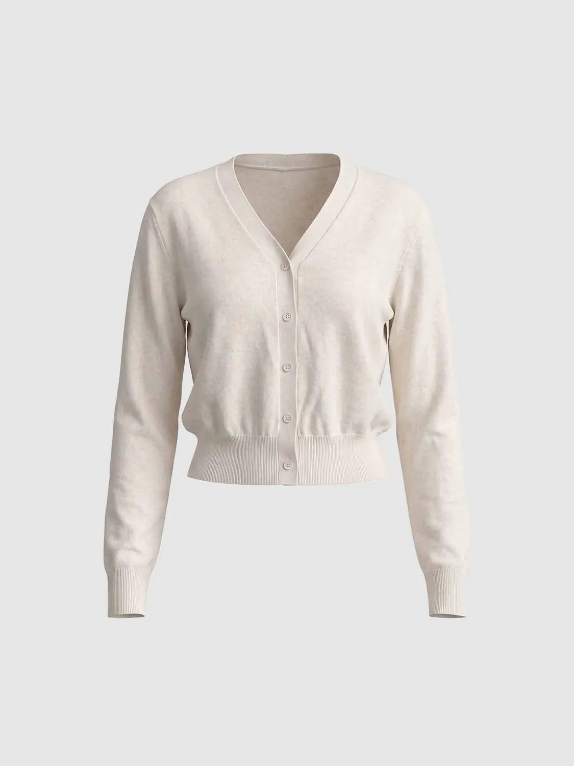 Ribbed V-neck Long Sleeve Wool Blend Cardigan