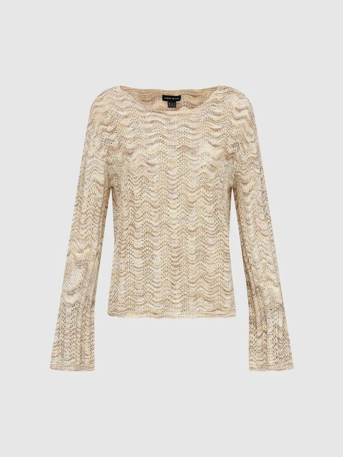Textured Knit Crew Neck Fitted Long Sleeve T-Shirt
