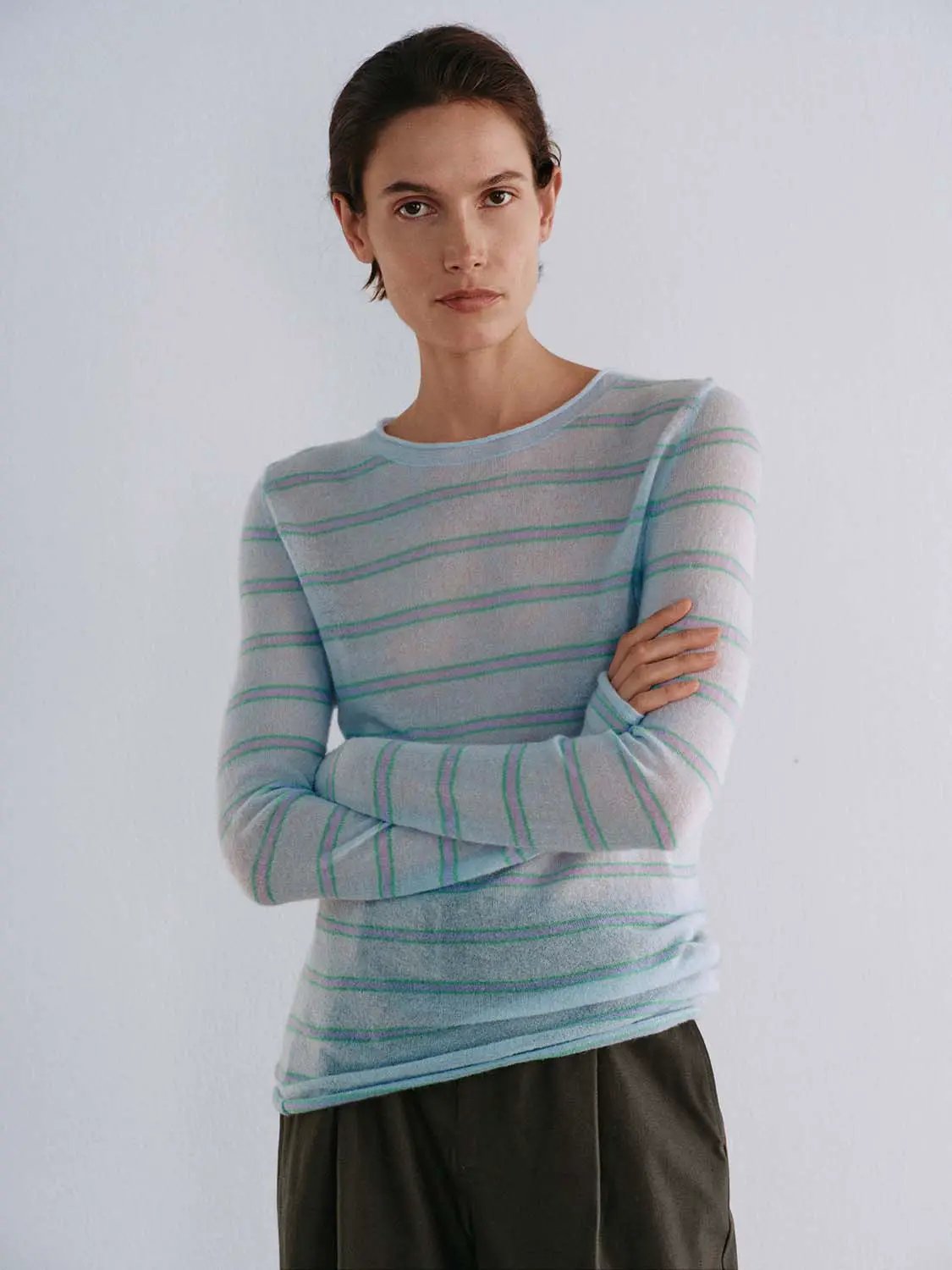 Striped Lightweight Alpaca Wool Blend T-shirt