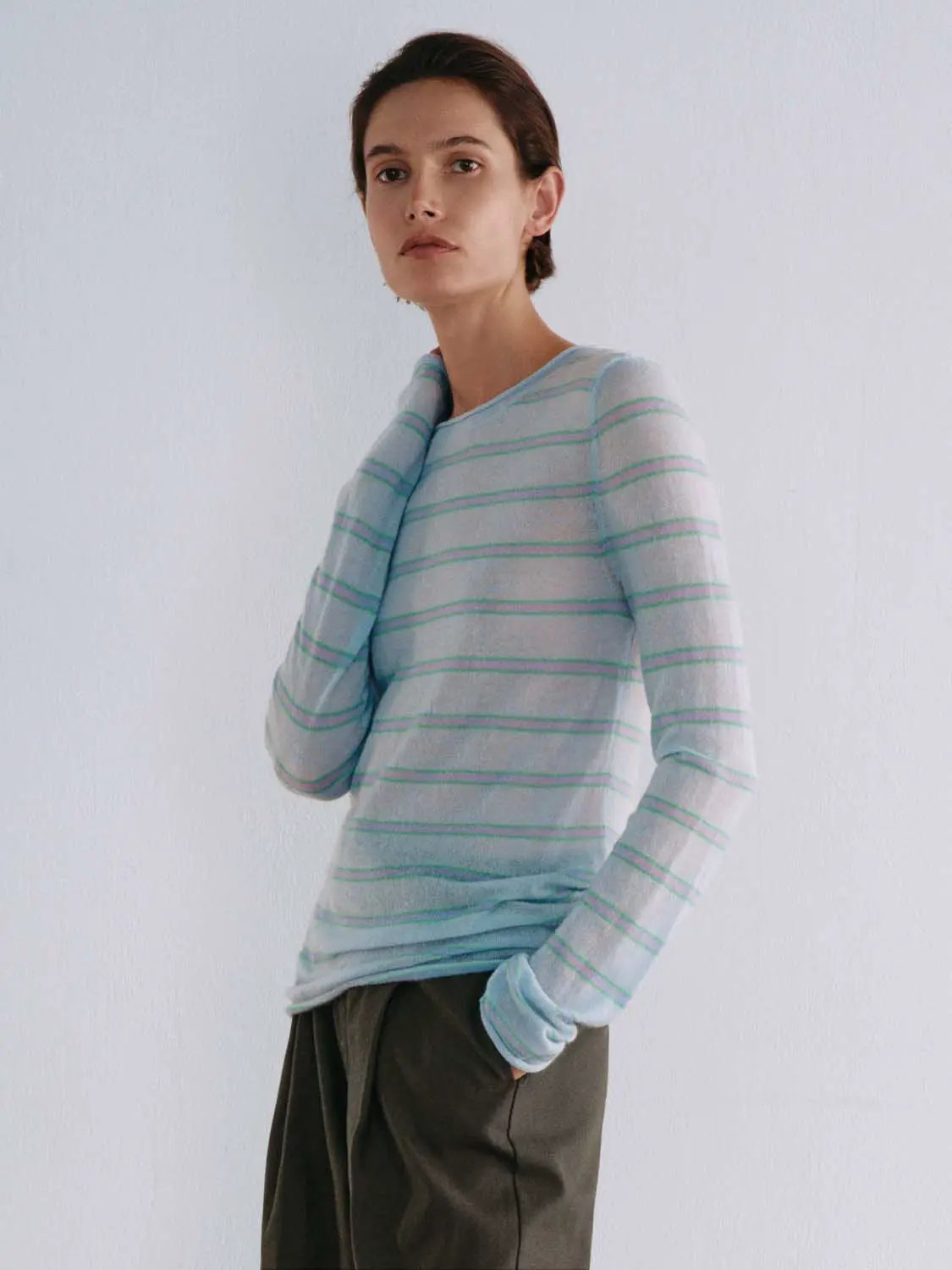 Striped Lightweight Alpaca Wool Blend T-shirt