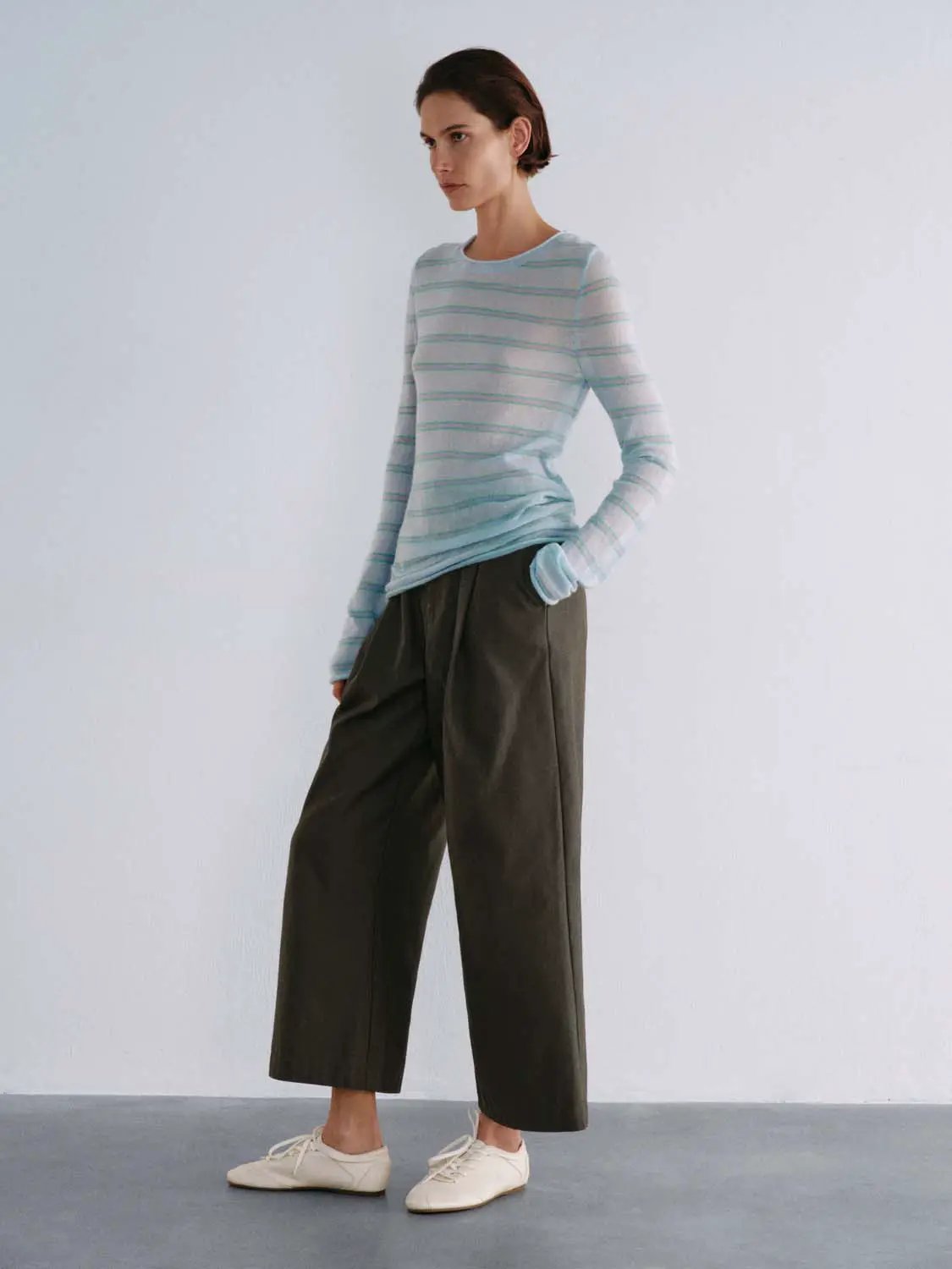 Striped Lightweight Alpaca Wool Blend T-shirt