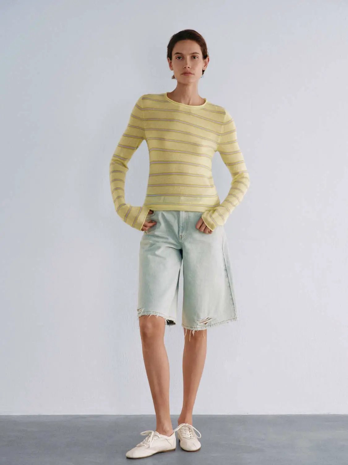 Striped Lightweight Alpaca Wool Blend T-shirt