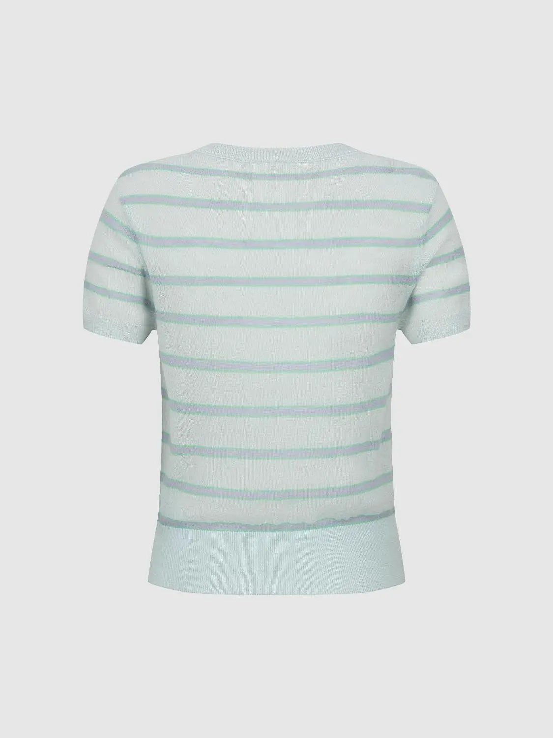 Pastel Striped Knit Thin Stretch T-shirt