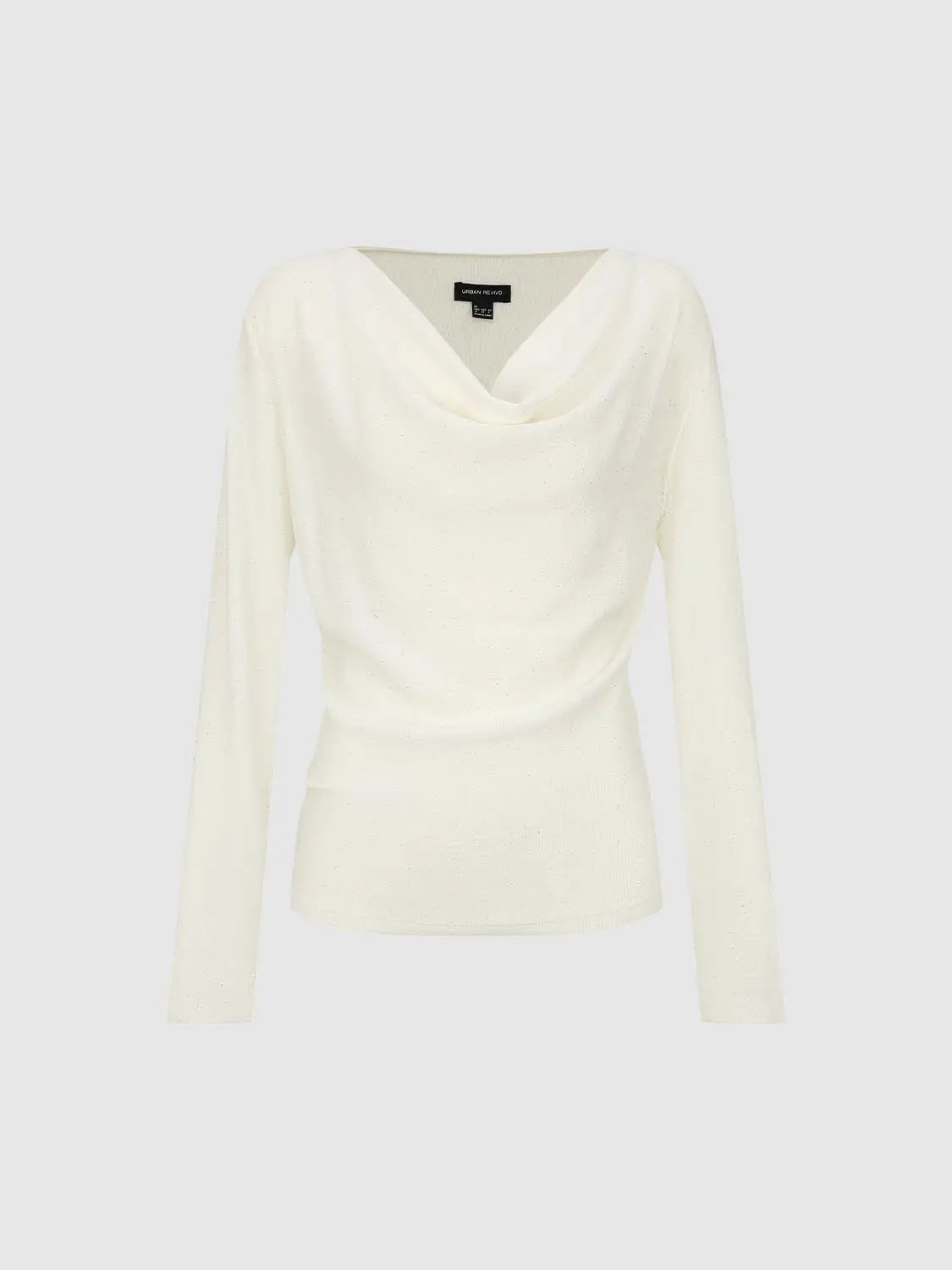 Draped Textured Fitted Long Sleeve Knit T-Shirt