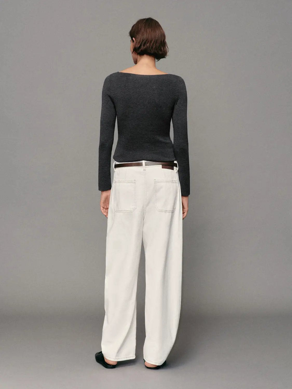 Ribbed Long Sleeve Boat Neck Tie Waist Knit Top