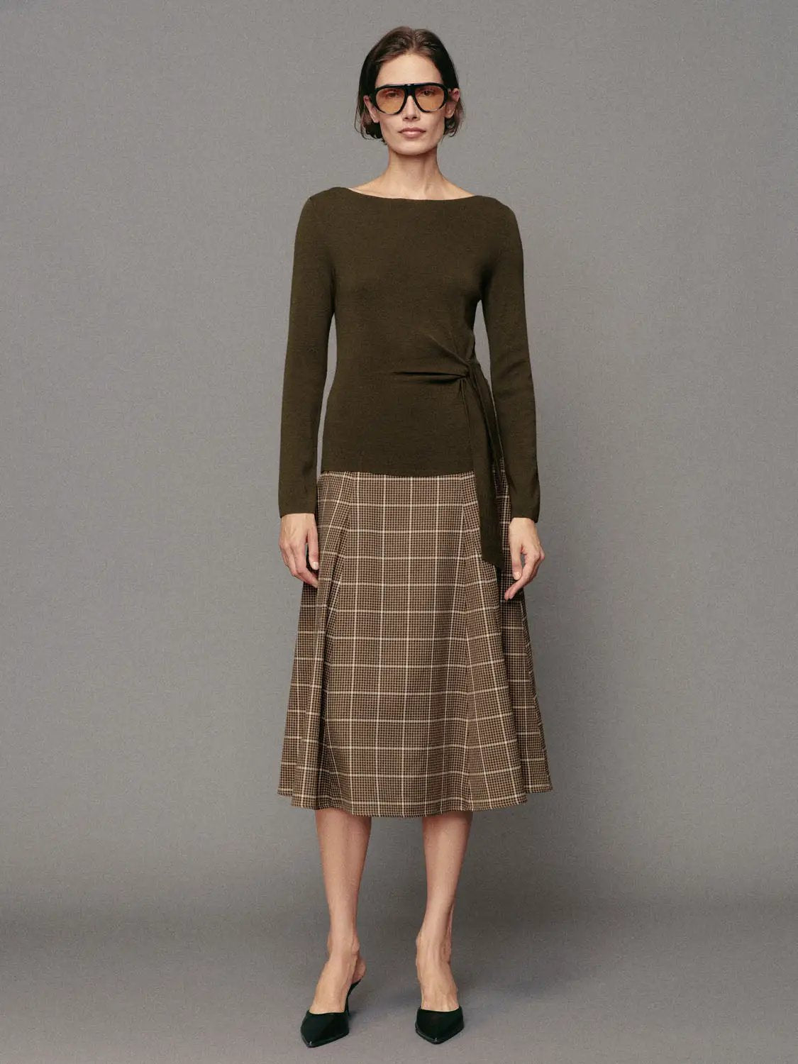 Ribbed Long Sleeve Boat Neck Tie Waist Knit Top
