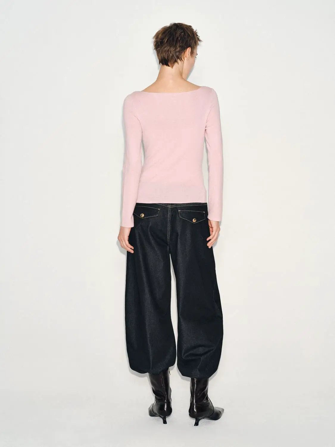 Ribbed Long Sleeve Boat Neck Tie Waist Knit Top
