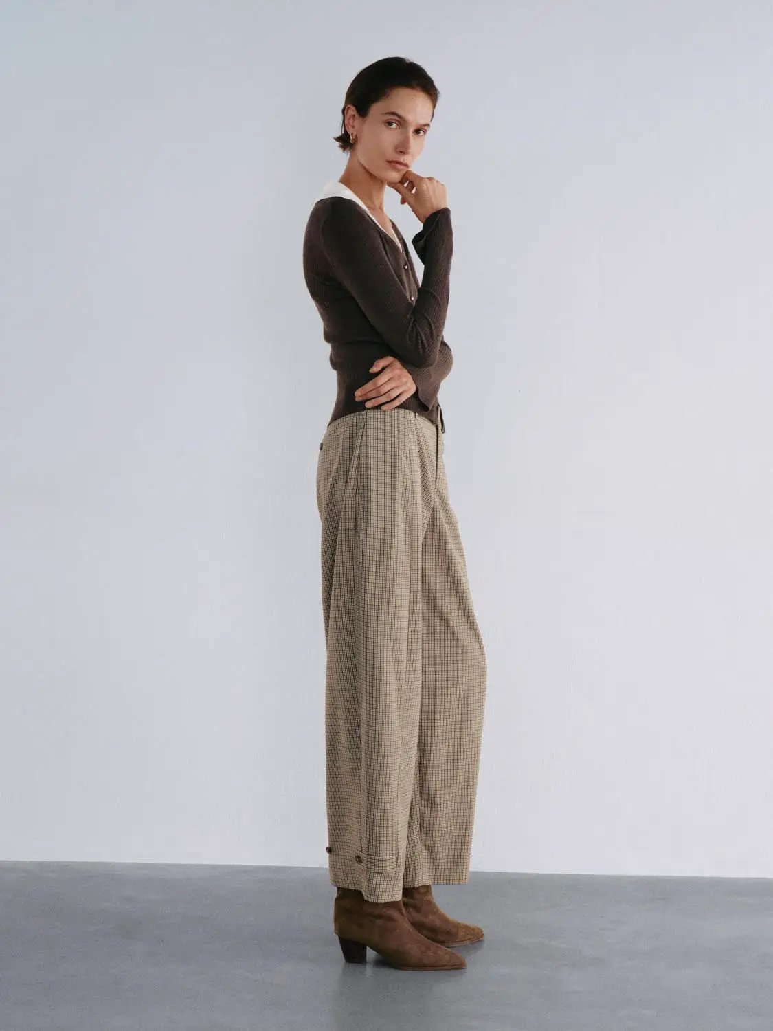 Ribbed Contrast Collar Button Front Long Sleeve Knit Jacket