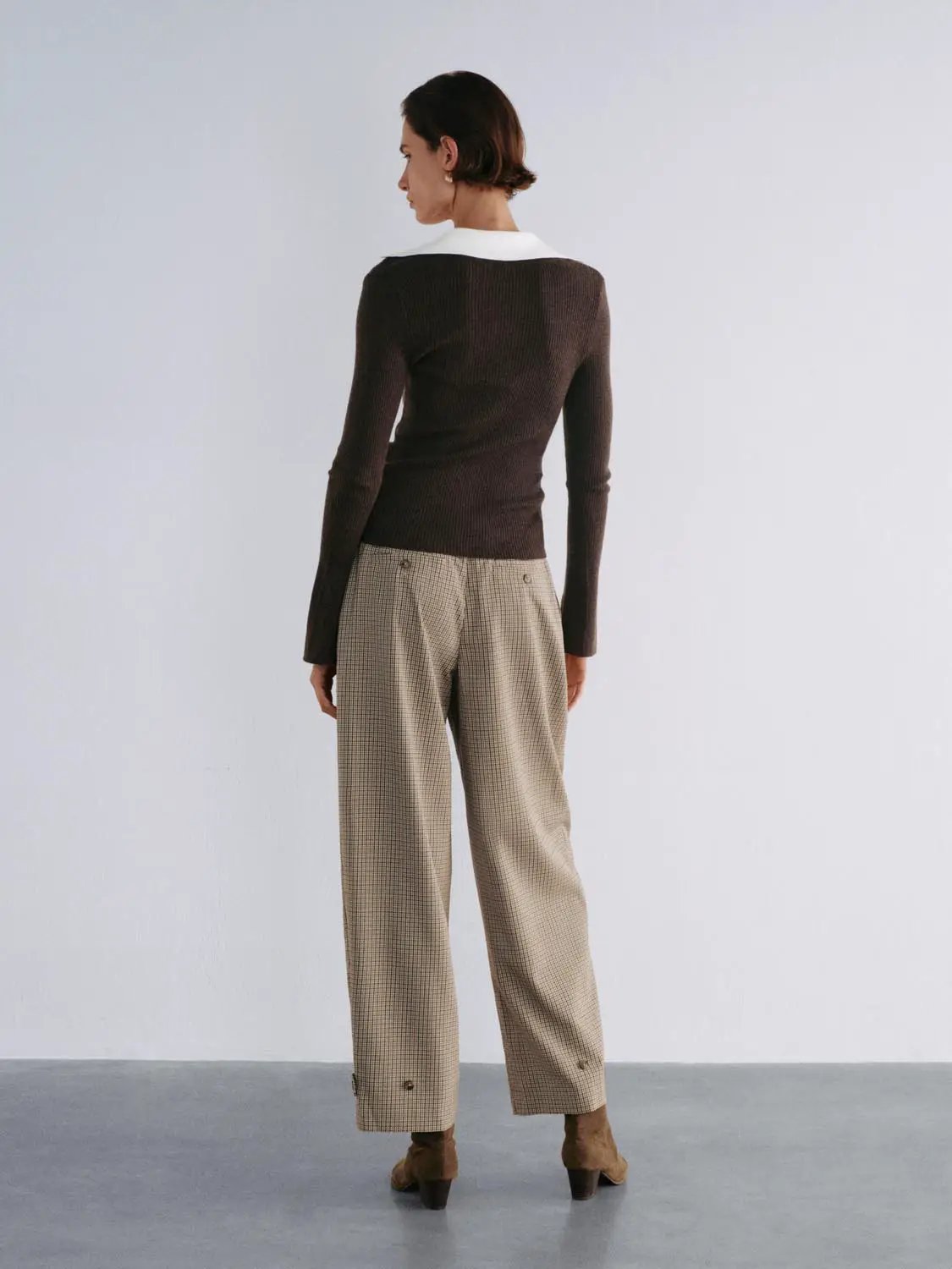 Ribbed Contrast Collar Button Front Long Sleeve Knit Jacket