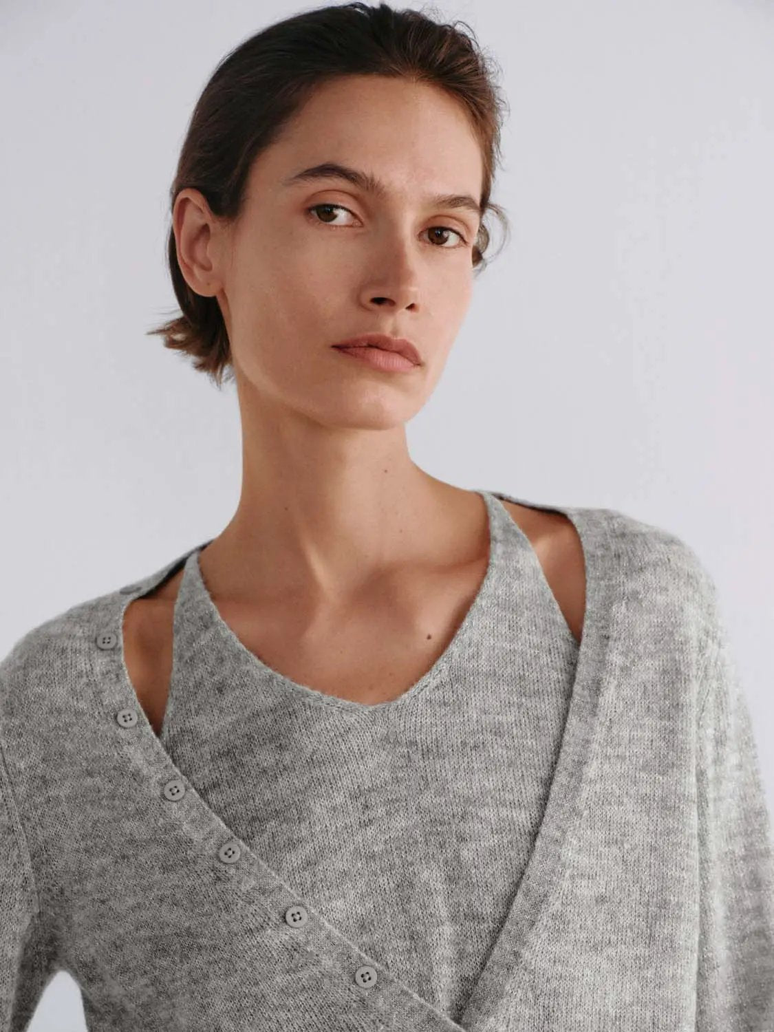 Layered V-neck Button Front Long Sleeve Cardigan