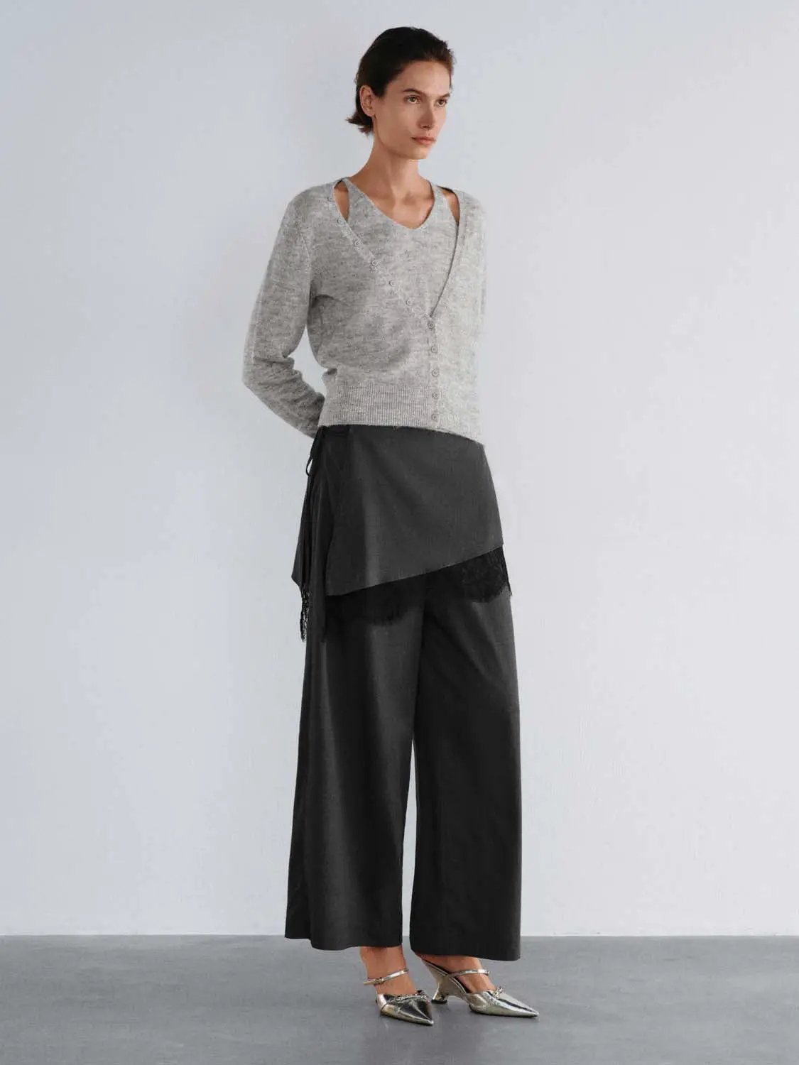 Layered V-neck Button Front Long Sleeve Cardigan
