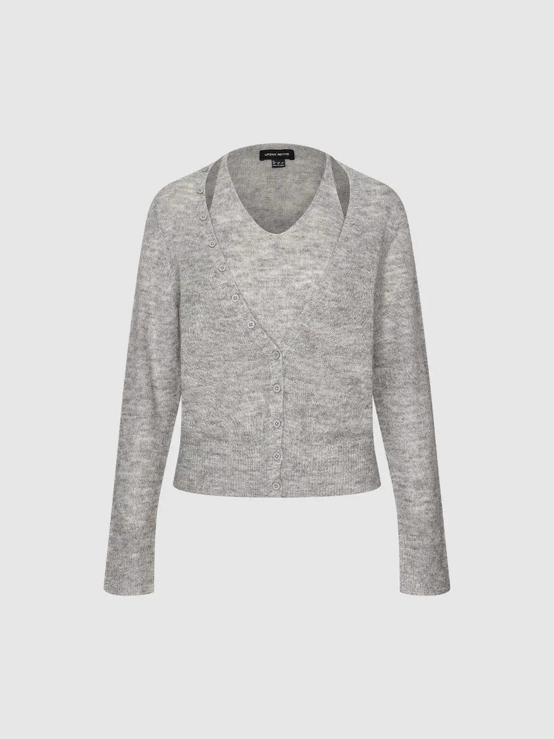 Layered V-neck Button Front Long Sleeve Cardigan
