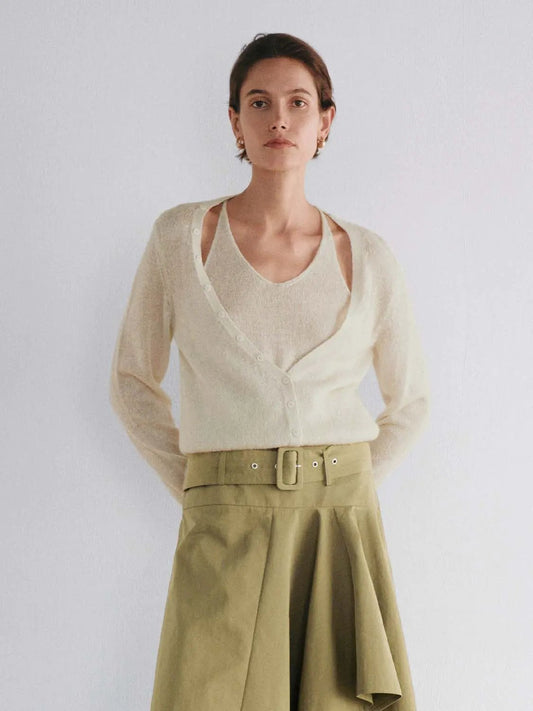 Layered V-neck Button Front Long Sleeve Cardigan
